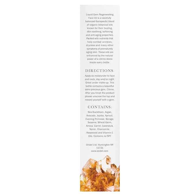 Liquid Gem Regenerating Face Oil - Facial Moisturizer - 100% Natural, Organic Skincare with Citrine Stone, Argan and Sea Buckthorn, Anti-Aging Botanical Ingredients, 1 Ounce Bottle