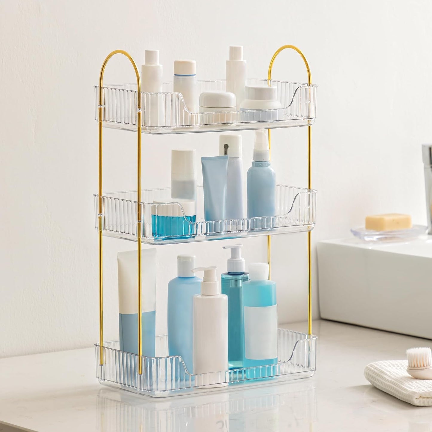 HBlife 3 Tier Bathroom Organizer Countertop, Makeup Organizer Perfume Tray Skincare Organizer for Bathroom, Dresser, Vanity, Clear