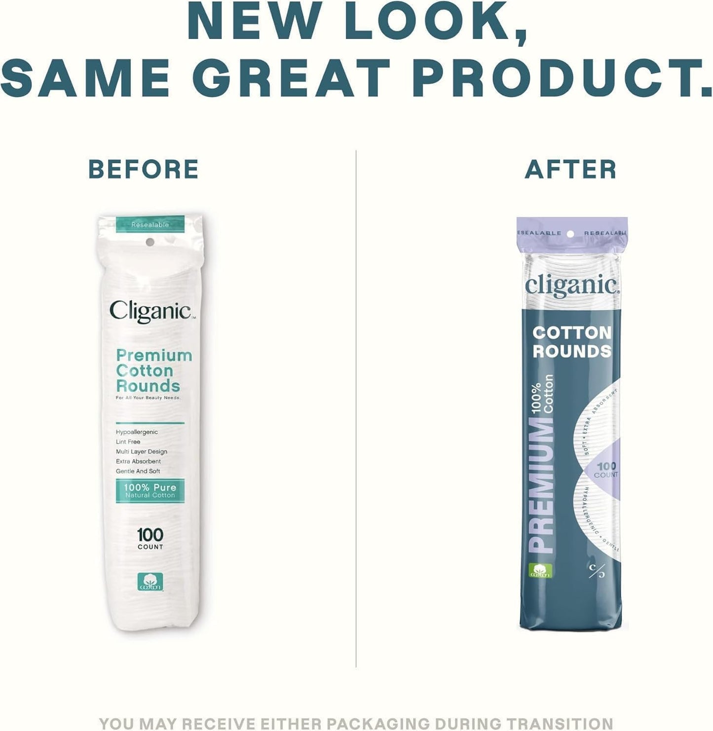 Cliganic Premium Cotton Rounds for Face (500 Count) | Makeup Remover Pads, Hypoallergenic, Lint-Free | 100% Pure Cotton (Packaging May Vary)