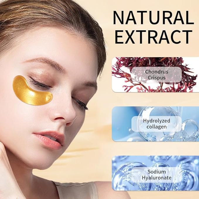 30 Pairs 24K Gold Eye Masks, Crystal Collagen Gel Eye Patches for Puffy Eyes, Reducing Fine Lines, Eye Bags, Moisturizing Cooling Skin Care Pads for Puffiness & Dark Circleseye Patches