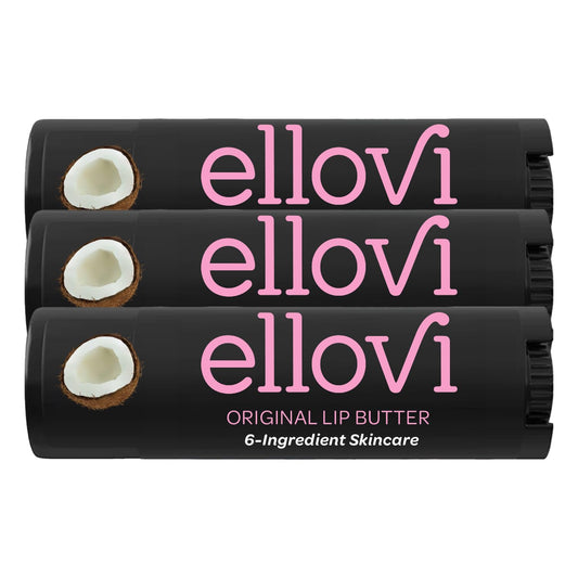 Ellovi Natural Lip Butter Lip Balm - Original - Pure Enough to Eat - Made With Just 6 Vegan Ingredients - 100% Natural & Organic Moisturizing Lip Care for All Day Hydration (3-Pack)