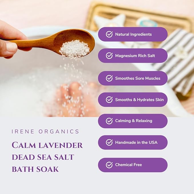 All Natural Bath Salt Soak - Exfoliating Dead Sea Salt + Himalayan Salt Bath Body Scrub for Calm, Soothing and Detoxing (Calm - Lavender)