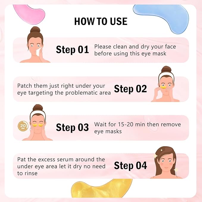 Under Eye Patches (30 Pairs) 24K Gold Eye Mask and Hyaluronic Acid Eye Patches for Puffy Eyes, Rose Eye Masks for Dark Circles, Puffiness, Eyebag, Wrinkles - Gift for Women