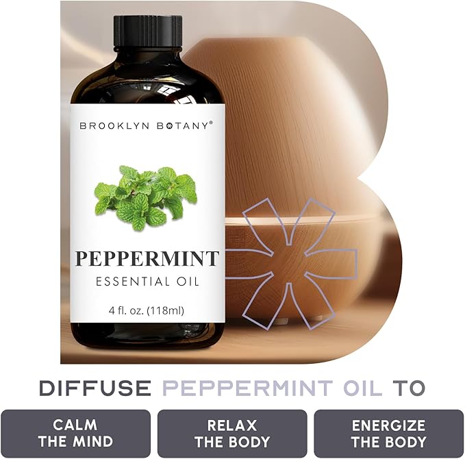 Brooklyn Botany Peppermint Essential Oil - Huge 4 Fl Oz - 100% Pure and Natural - Premium Grade with Dropper - for Aromatherapy and Diffuser