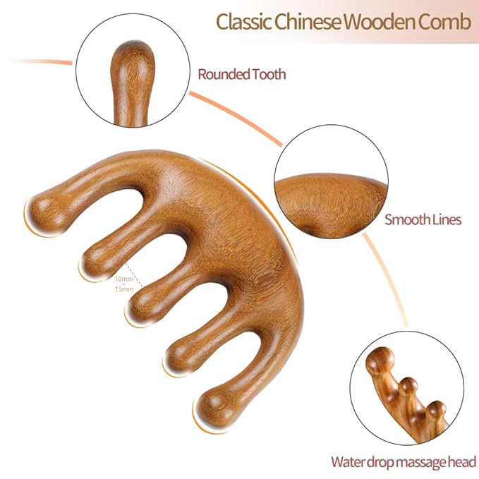 Wooden Massage Comb Scalp Massager - 2 Pack Sandalwood Loc Wide Tooth Detangler for Wet or Dry Hair - Manual Wood Massage Tools for Head Neck Back Hand - Hair Care Gift for Women