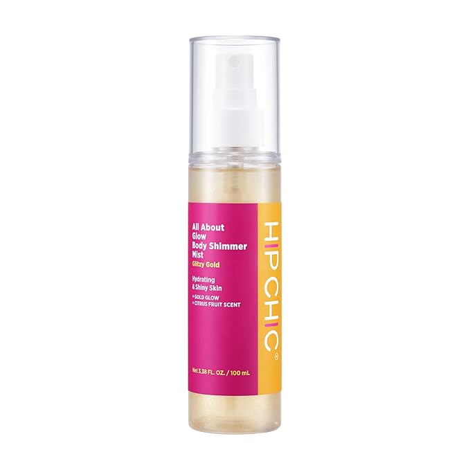 All About Glow BODY SHIMMER MIST – GLITZY GOLD Gold pearl shimmer oil spray