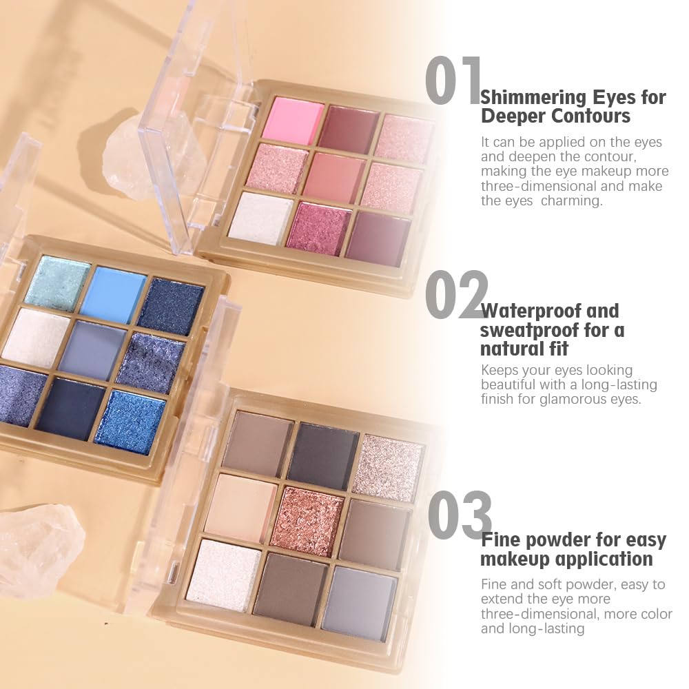 9 Colors Blue Eye Shadow Palettes,Dark Light Royal Cobalt Baby Sky Navy Blue Eyeshadow Palette for Older Women,Natural Powde Travel Size Eye Shadows Waterproof Long Lasting Naturing-Looking