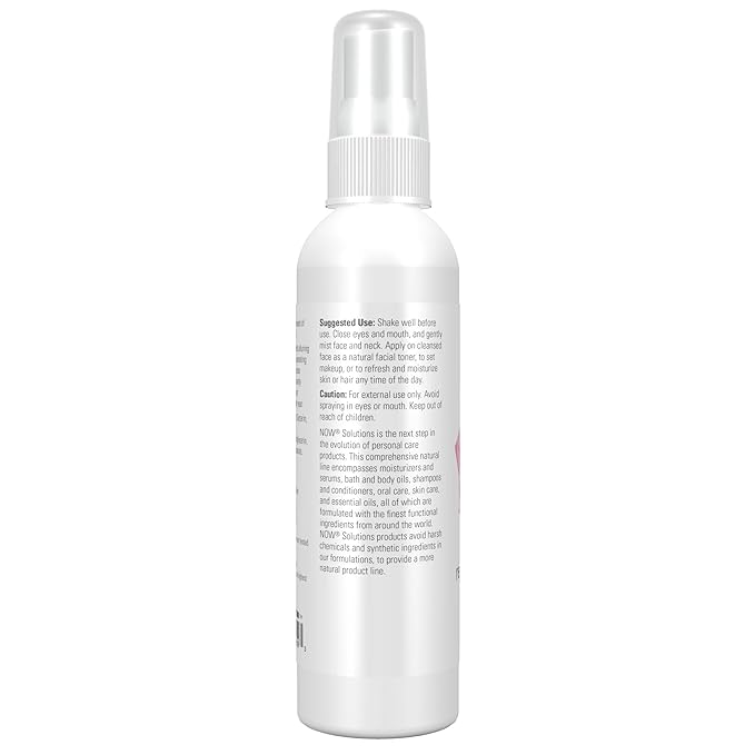 NOW Foods Solutions Rosewater Rejuvenating Mist, Hydration and Rejuvenation Spray for All Skin and Hair Types, 4-Ounce