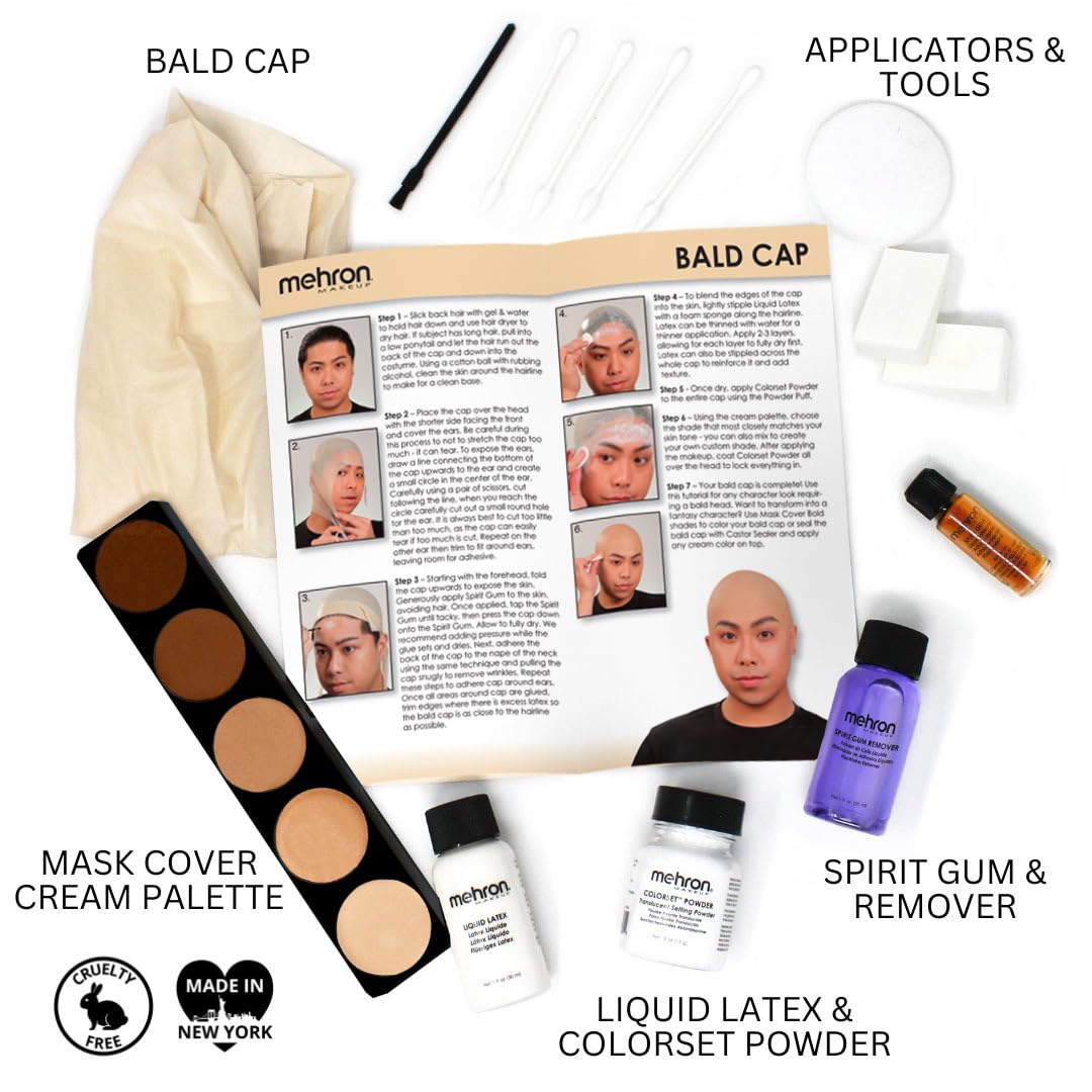 Mehron Makeup Premium Character Kits| Makeup Kits for Halloween & Cosplay| Made in the USA | Complete Kit | Includes Tools & Instructions on How to Create the Look | (Bald Cap)