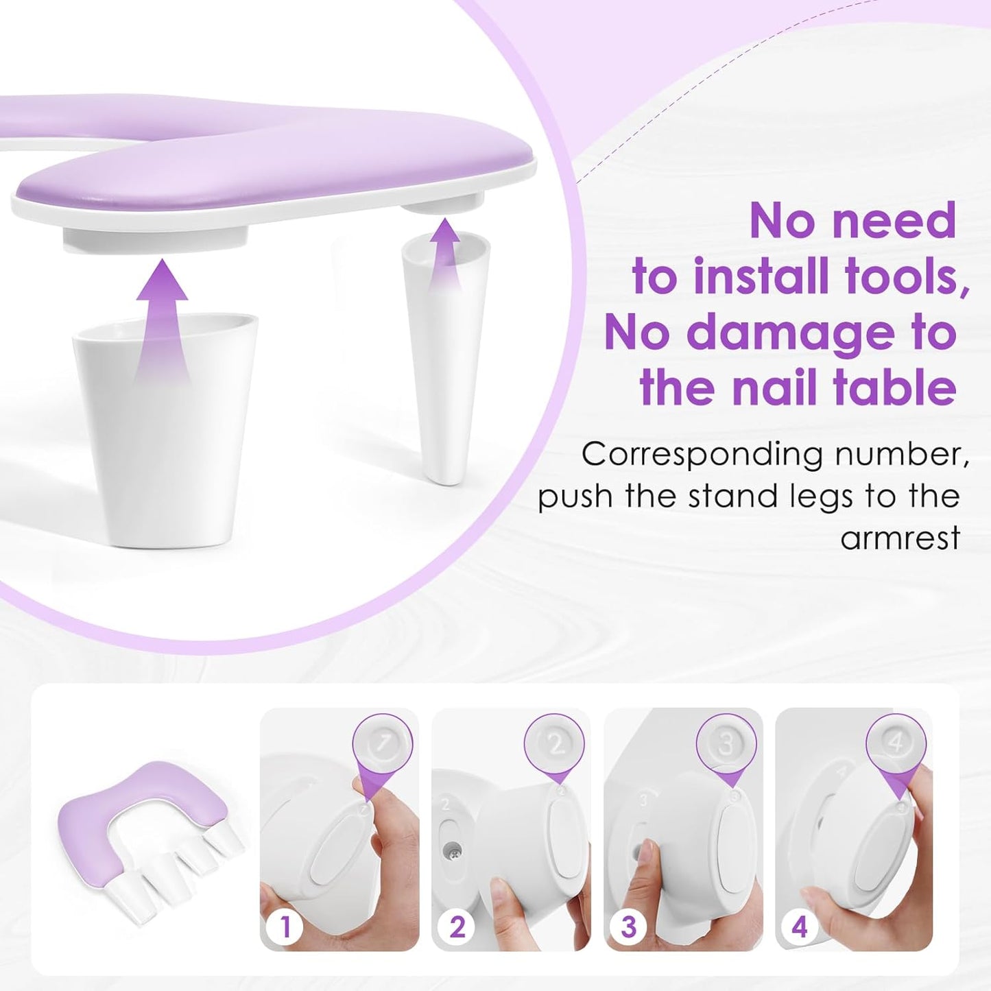 LIONVISON Arm Rest for Nails Tech, U Shaped Manicure Nail Arm Rest Pillow Cushion, PU Leather Nail Hand Rest Stand for Acrylic Nail Art Tech, Purple