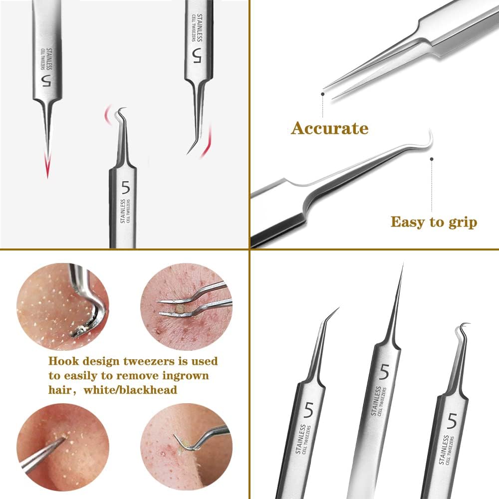 Professional Blackhead Remover Pimple Popper Tool,Comedones Extractor Acne Removal Tweezers for Blemishs，Whitehead Popping,Zit Removing for Nose Face,Stainless Steel Makeup Tool
