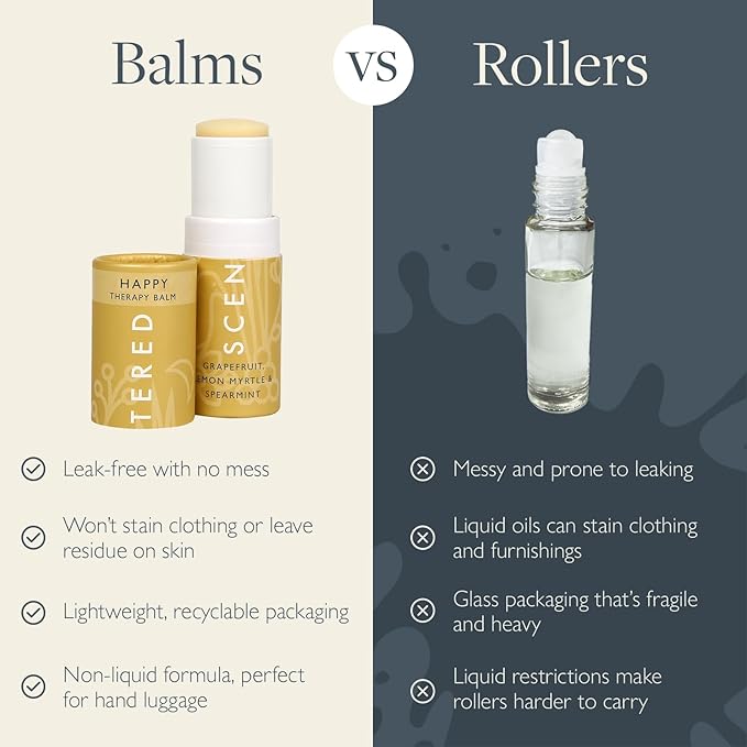 Scentered Aromatherapy Balm Stick - Happy - Mood Boost Roll On Essential Oils Blend for Positive Thinking - 100% Natural: Grapefruit, Cedarwood, Lemon Myrtle Essential Oil - Positive Gifts for Women
