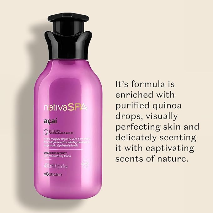 Nativa SPA by O Boticário, Açaí Moisturizing Body Lotion | Long-Lasting Hydration and Lightweight, Fragranced Moisturizer, 13.5 Ounce