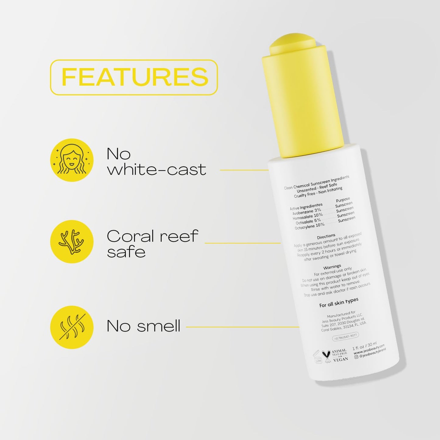 JESS BEAUTY | Face Sunscreen Sun Drops SPF 50 Skin Care Oil with Camellia Sinensis & Squalane | Skincare Fast Drying 1 fl. oz