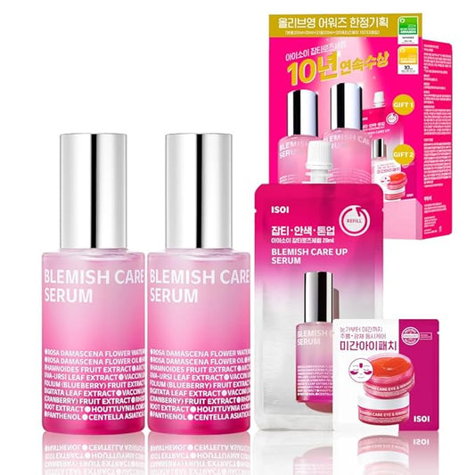 ISOI Blemish Care Up Serum Triple Set, Korean Skin Care for Glass Skin Radiance, Includes 2 Full Size & 1 Refill Serums, Eye & Wrinkle Patch Tester, Daily Hydration Gift Set (2.13 fl. oz)