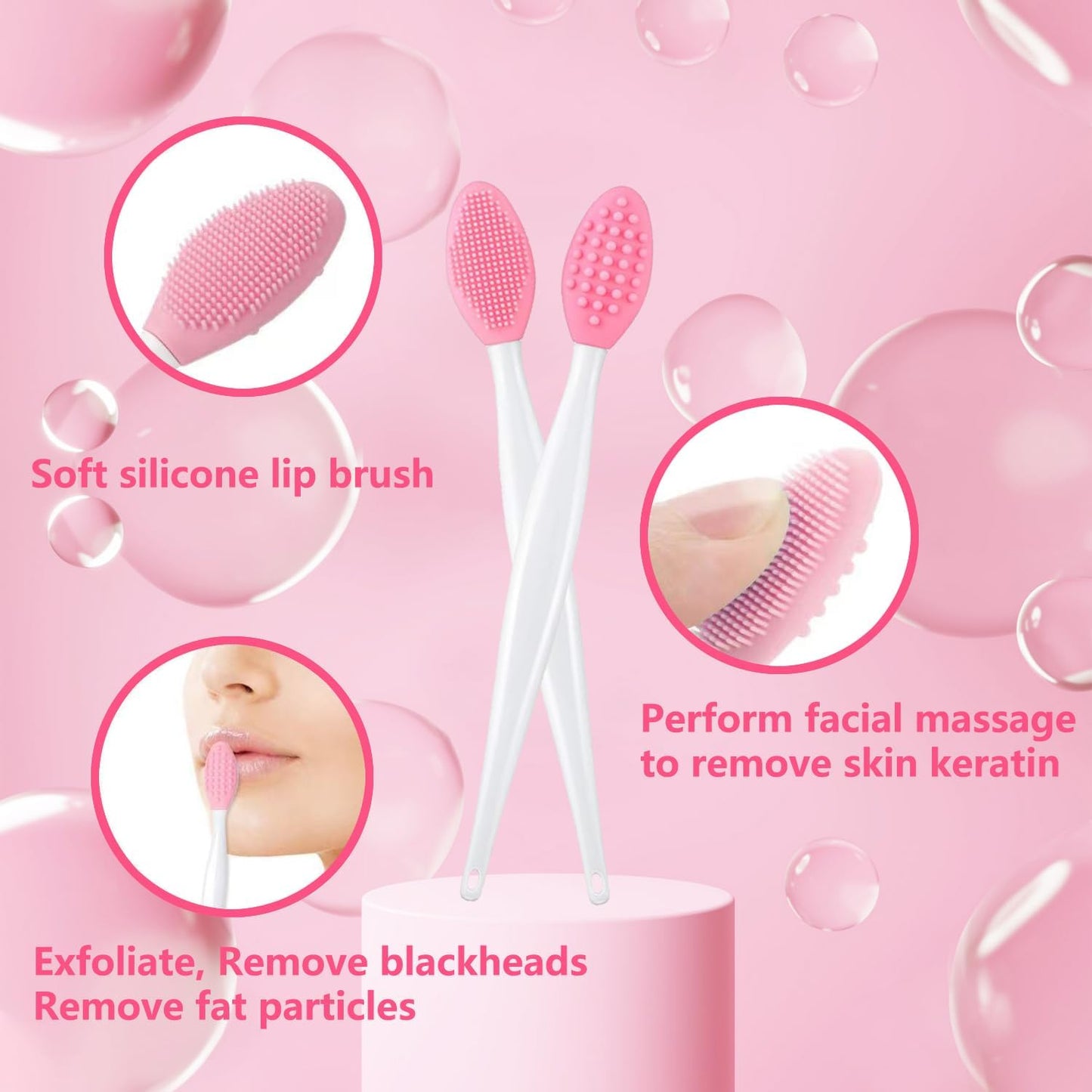 Pore Cleansing Facial Silicone Brush, Double-Sided Lip Brush, Gentle Exfoliation & Clearer Skin Massager Nose Clean Blackhead Removal & Face Scrubber Brushes 10pcs
