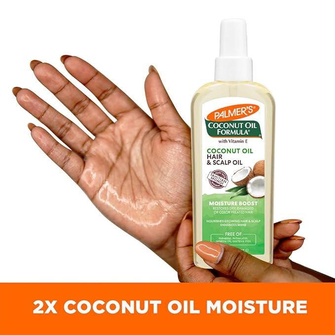 Palmer's Coconut Oil Moisture Boost, Restorative Hair and Scalp Oil Spray, Lasting Hydration and Shine for Dry or Damaged Hair, Promotes Scalp Health, 5.1 Oz (Pack of 2)