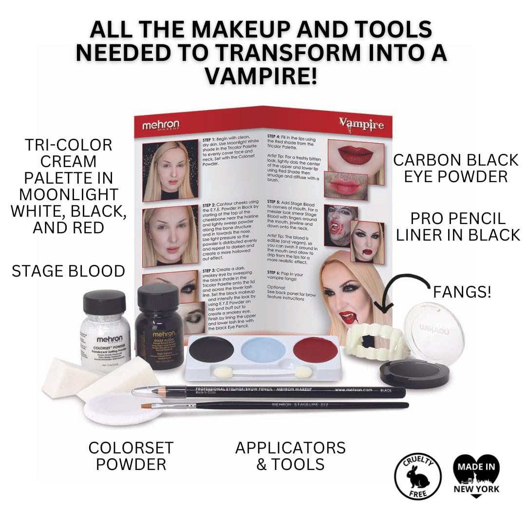 Mehron Makeup Premium Character Kits| Makeup Kits for Halloween & Cosplay| Made in the USA | Complete Kit | Includes all Tools & Instructions on How to Create the Look | (Vampire)