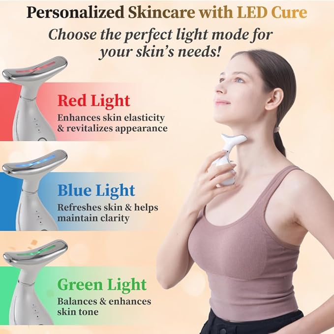 VIMINTO 3-in-1 Face Massager – Facial Massager Tool with Soothing Heat, Vibration, and Smart Touch – Red, Blue & Green Light Modes for Relaxation and Radiance – Compact & Portable - White