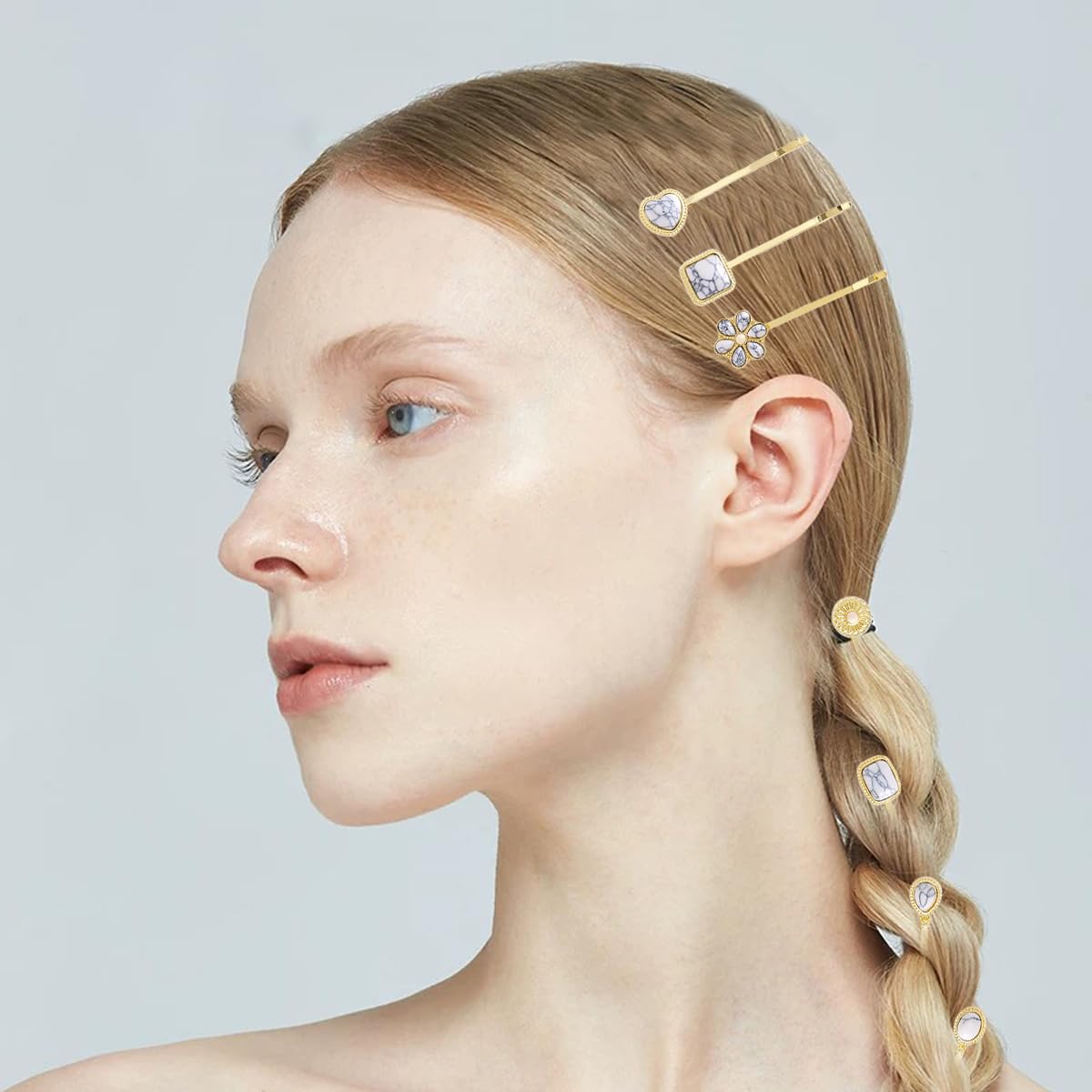 7 PCS Turquoise Retro Decorative Bobby Pins Gold Metal Hair Clips Vintage Alloy Hair Pins for Women Girls Headwear Styling Tools Barrettes Hair Accessories