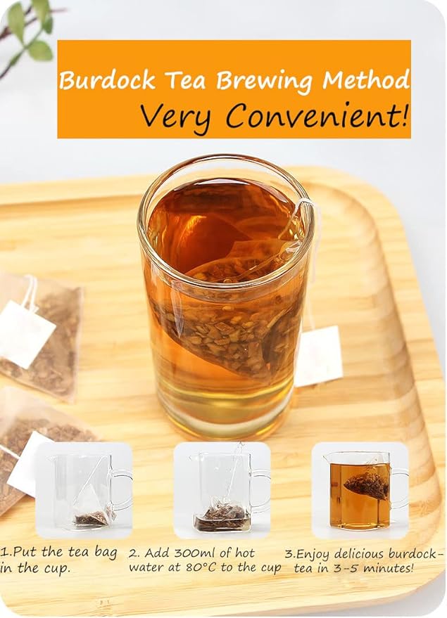 Premium Burdock Root Tea Bags,60 Tea Bags/6.4Oz.100% Natural Burdock Tea,No Additives,Caffeine Free.