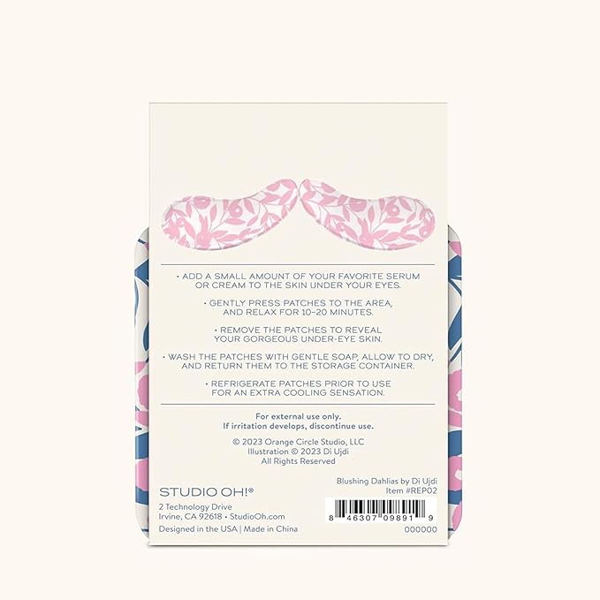 Studio Oh! Reusable Under-Eye Patches, Puffy Eyes Treatment and Under Eye Masks Skincare, 100% Silicone Eye Patches, Pairs with Favorite Serums or Creams, Blushing Dahlias
