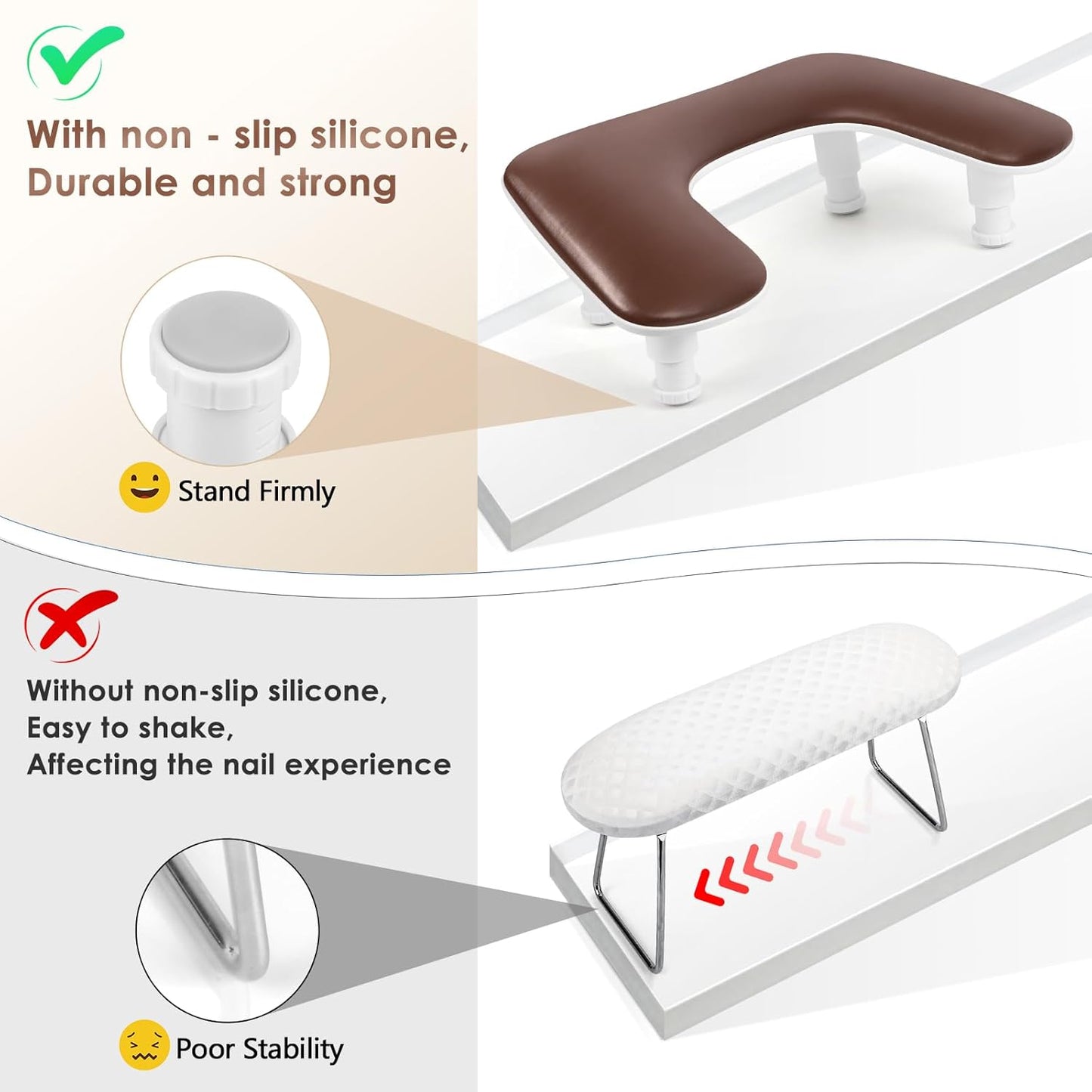 Manicure Arm Rest for Nails Tech: U-shaped Adjustable Nail Armrest - Brown PU Leather Hand Stand Rest for Manicurists