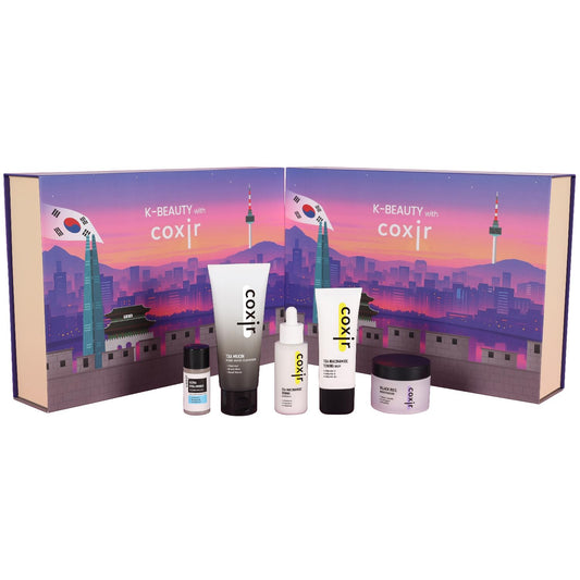 coxir K-Beauty Seoul Glow Set – 5-Step Korean Skincare Routine with TXA & Black Rice – Cleansing oil, Mask Cleanser, Ampoule, Balm & Moisturizer – Deep Hydration, Radiant Glass Skin Gift Set