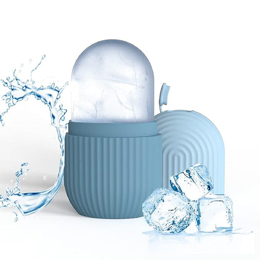 Ice Face Roller, Reusable Silicone Mold Face Massage Eye Facial Beauty Skin Care Tools Apply Ice for Shrink Pores Anti Wrinkle Reduce Puffiness Improve Skin Elasticity, Striped, Light Blue