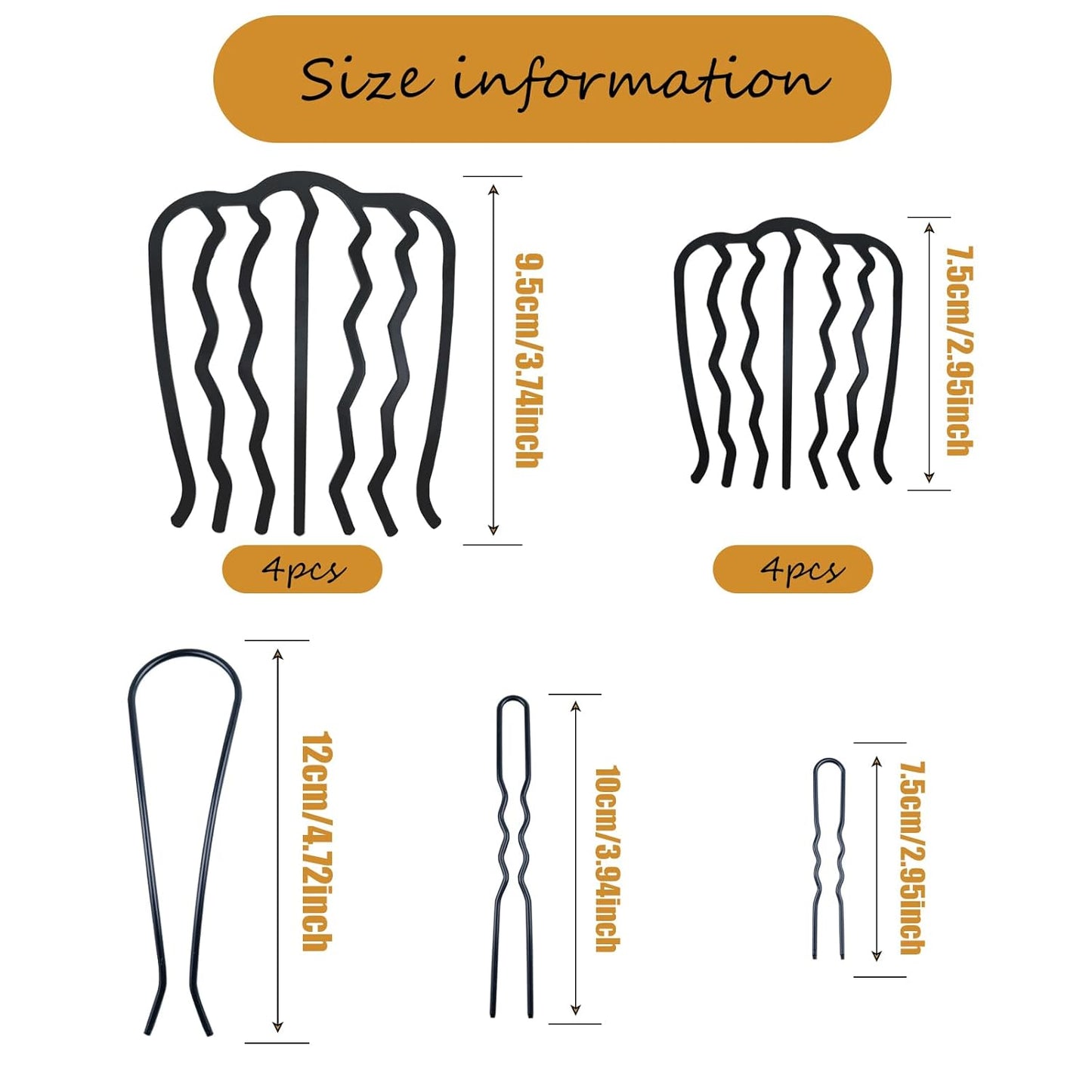 11 Pieces Hair Side Combs Metal Hair Fork Clip French Twist Comb Updo Hair Stick, U-Shape Teeth Styling Tools Messy Bun Maker Vintage Hairstyle Hair Pins Hair Accessories for Women and Girls