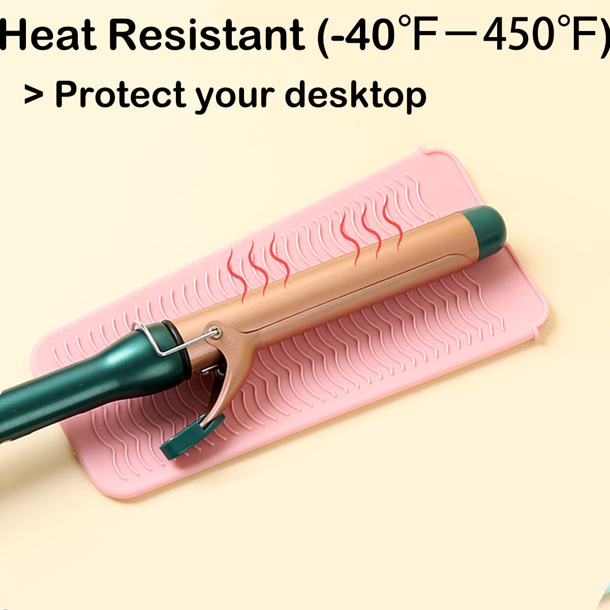 2 Heat Resistant Silicone Mat with Hanging Hole, Straightener Heat Resistant Travel Mat & Pouch for Curling Iron, Flat Iron and Other Hot Hair Styling Tools, 11 x 5 in, Pink+Gray