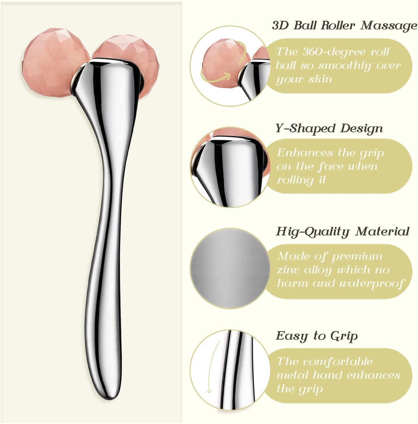 Tekson Faical Roller Massager, 3D Metal Face Massage Tool for Reduce Puffiness, Remove Eye Wrinkles, Face Lift, Increase Firmness, Anti-Aging, Skin Tightening