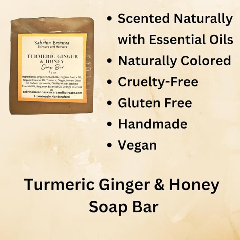 Turmeric Ginger and Honey Soap Bar Natural and Handmade Multi Bar Bundle | Gentle Cleanser for Face and Body | Help Fade Dark Marks (Turmeric 3 Bars)