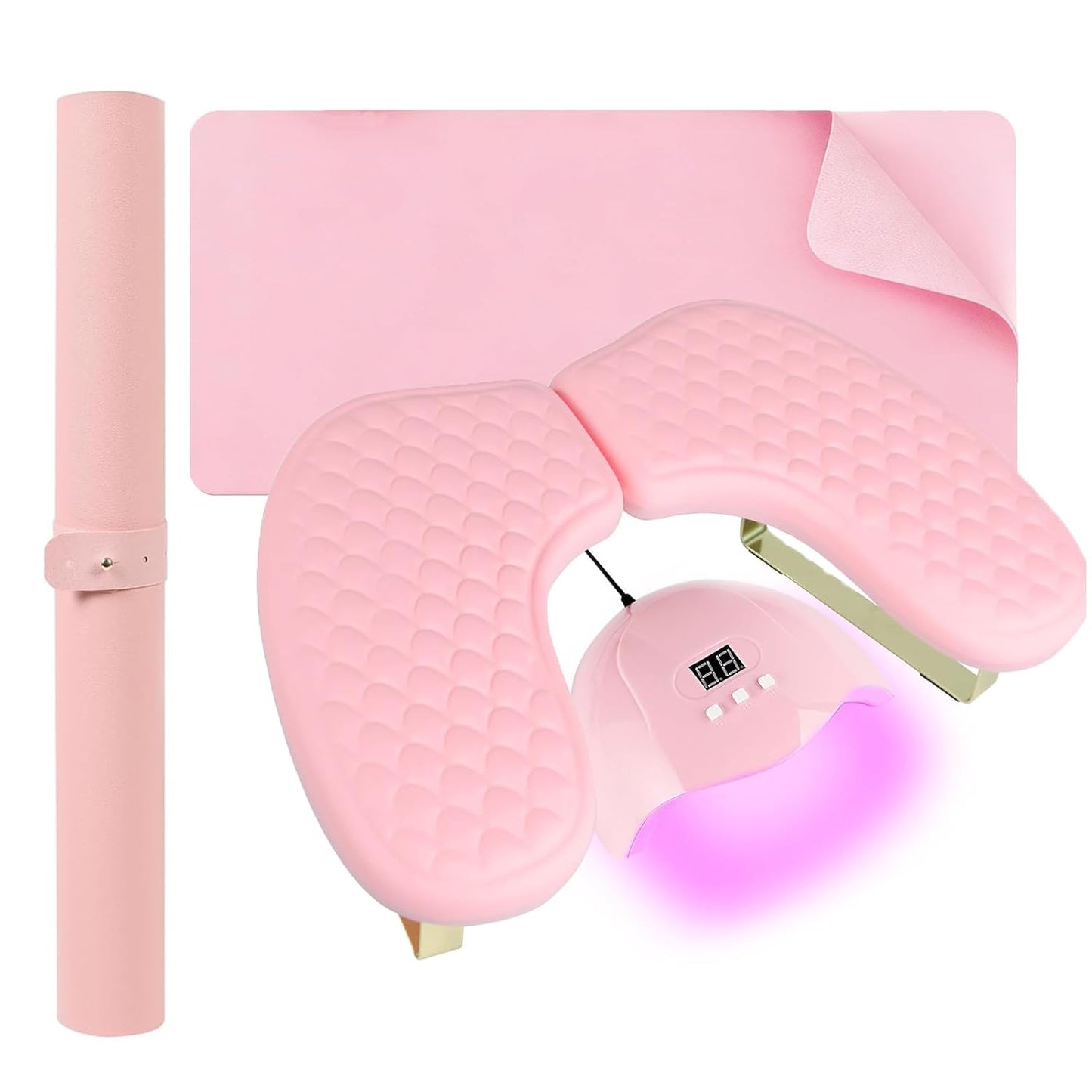 Arm Rest for Nails,U-shaped Manicure Nail Hand Rest Pillow Cushion,Foldable PU Leather Nail Tech Arm Rest for Nails Tech,Foot Hand Rest (Pink)