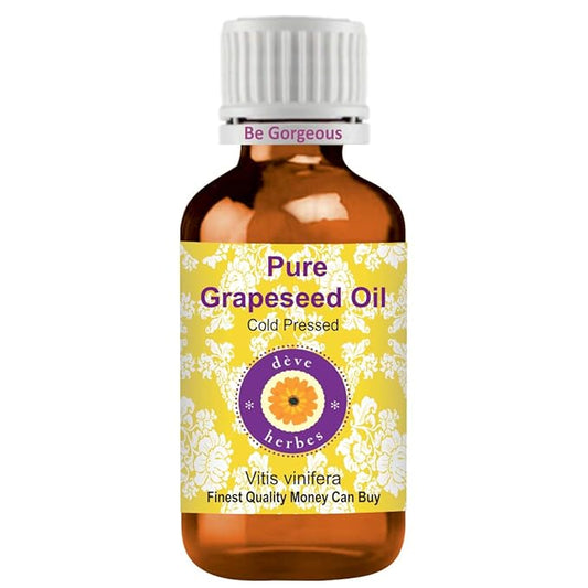 Deve Herbes Pure Grapeseed Oil (Vitis vinifera) with internal Plastic Euro Dropper 100% Natural Therapeutic Grade Cold Pressed 50ml (1.69 oz)