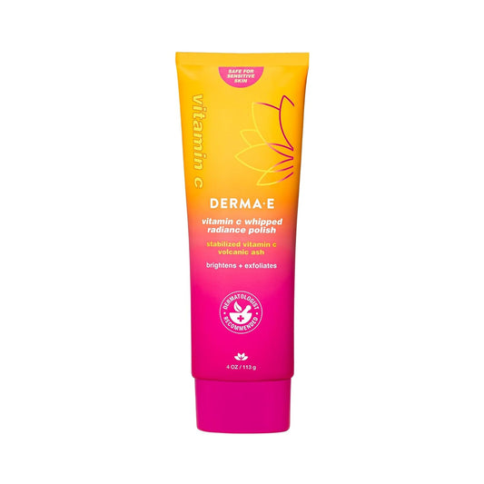 DERMA E Face Exfoliator, Vitamin C Whipped Radiance Polish, 4 Oz, Stabilized Vitamin C & Dual-Action Exfoliation to Help Brighten, Exfoliate & Protect Skin Barrier, Gentle Skin Care