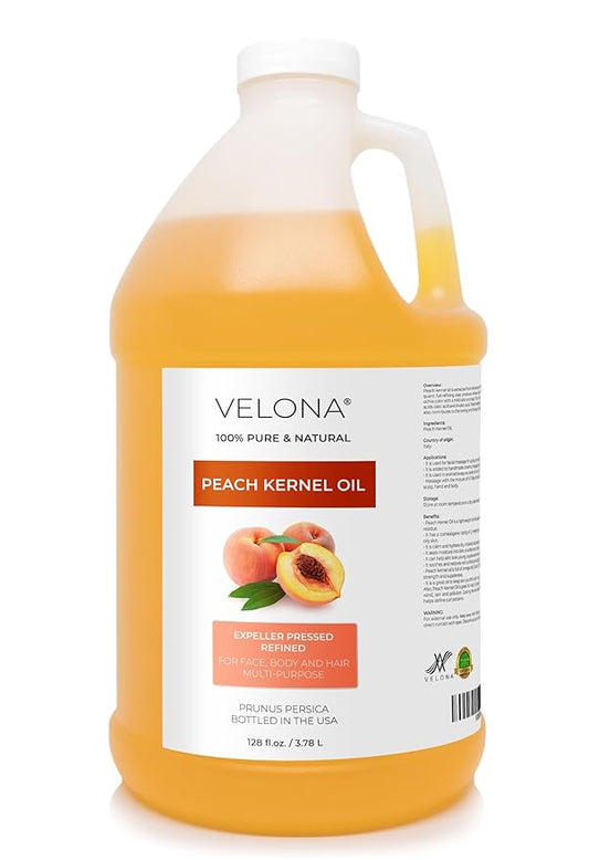 velona Peach Kernel Oil 1 Gallon / 128 Fl Oz | 100% Pure and Natural Carrier Oil | Refined, Cold pressed | Cooking, Skin, Hair, Body & Face Moisturizing | Use Today - Enjoy Results