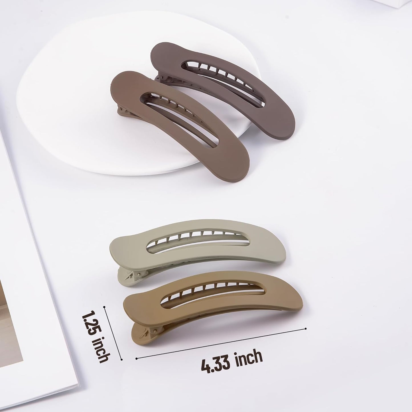 8 Pcs Large Lay Flat Claw Clips for Women French Side Slide Barrettes for Thin Fine Hair Rectangle Alligator Hair Accessories, Matte Multiple Brown