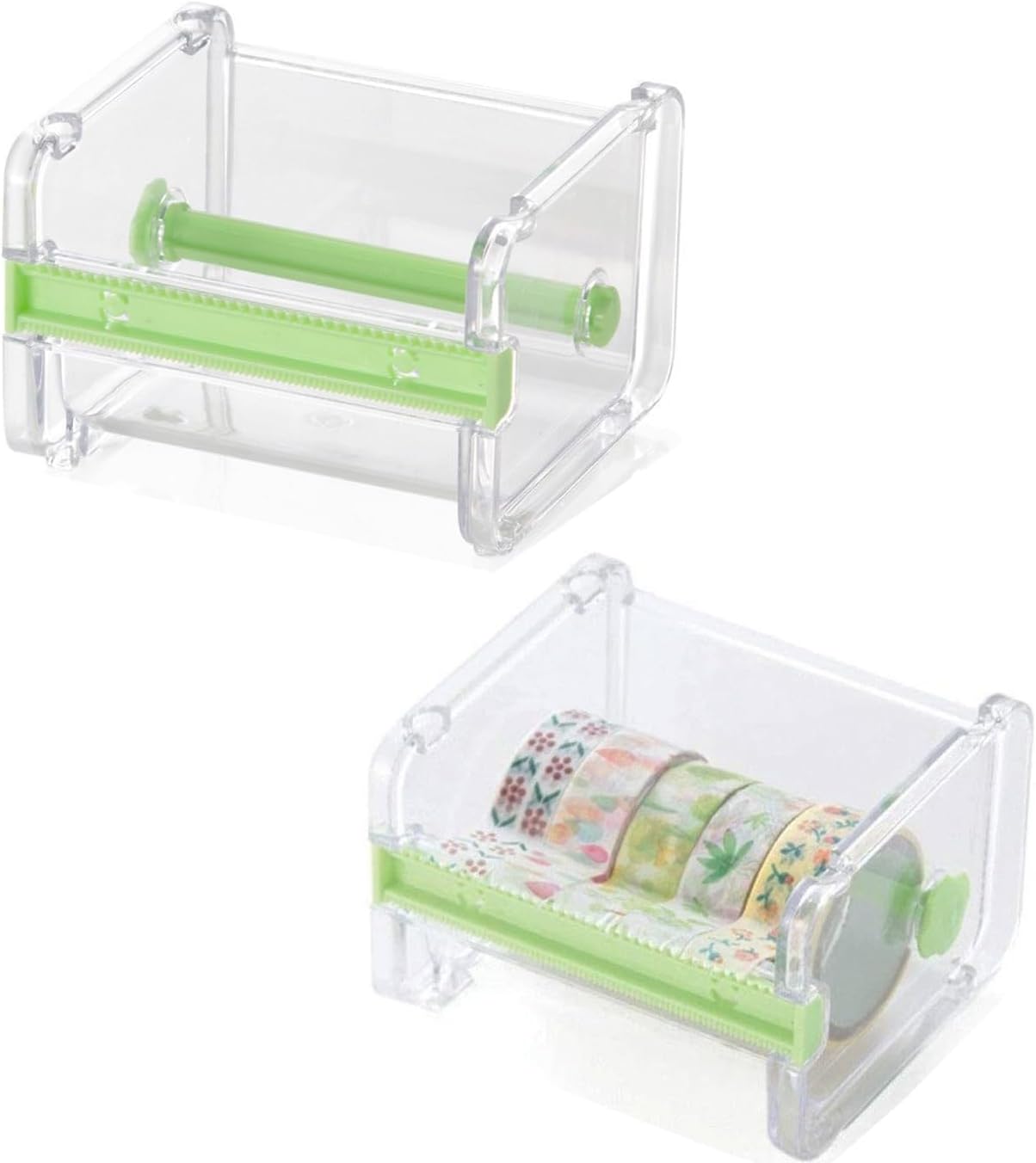 1 Pc Transparen Visible Washi Packaging Tape Dispenser Cutter Roll Tape Holder Organizer Desktop Office Tape Holder,Cute Tape Dispenser,DIY Sticker Roll Tape Cutter,Light Green
