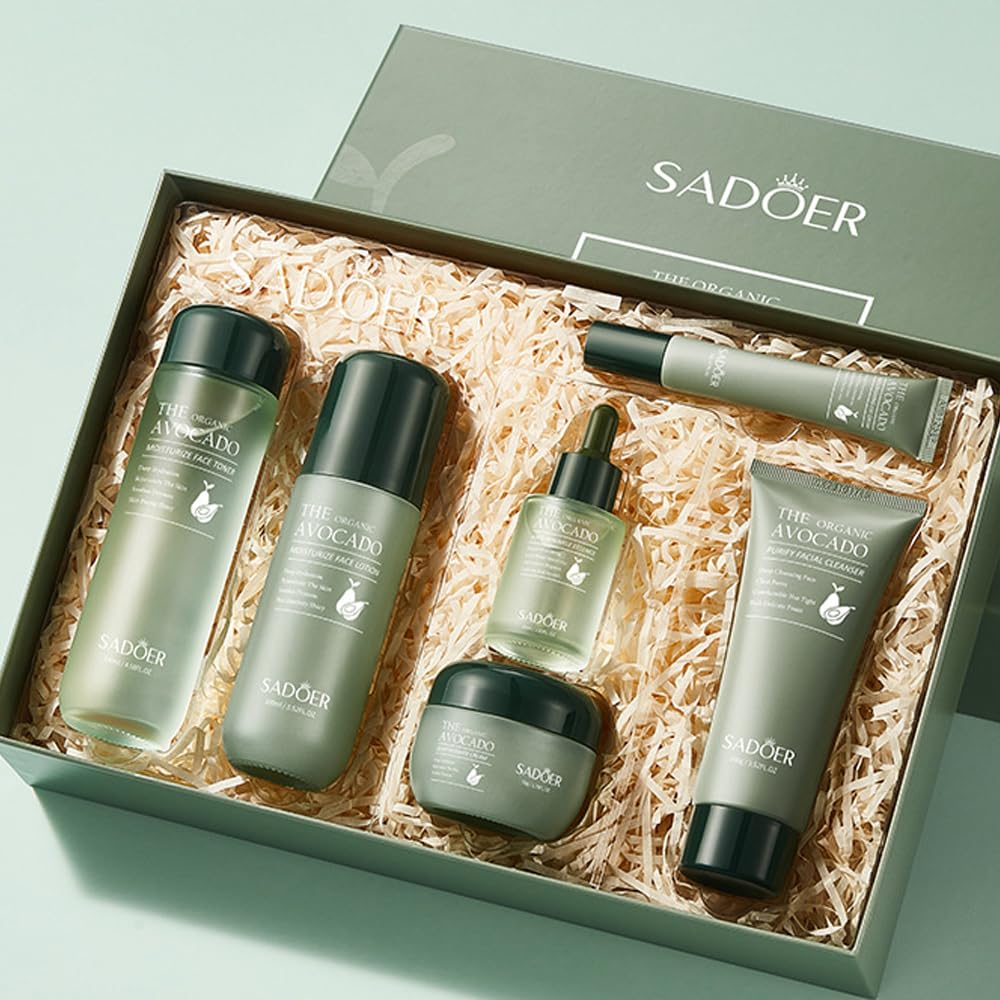 Avocado Skincare Sets, 6pcs Skin Care Gift Set with Lip Balm, Toner, Lotion, Face Serum, Eye Cream For Hydrating Skin, Anti-Aging Skin For Women Teen Girls (Extra Large, 6, Count)