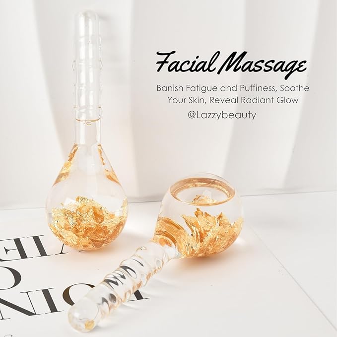 Facial Ice Globes, Cryo Cooling Massage Tool for Face, Eyes & Neck, Reduces Puffiness, Dark Circles, Fine Lines & Wrinkles, Tightens Pores, Refreshing Skincare Gift for Women & Girls, Gold