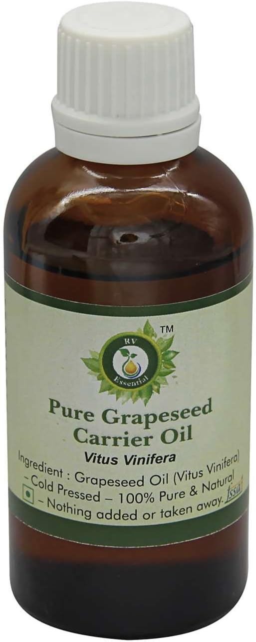 R V Essential Grapeseed Oil | Vitus Vinifera | For Hair | For Face | For Skin | For Body | For Cooking | 100% Pure Natural | Cold Pressed Grapeseed Oil | Unrefined Grapeseed Oil | 5ml | 0.169oz