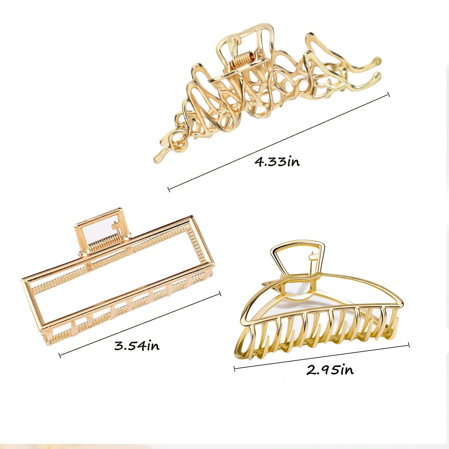 Mehayi 3 PCS Large Gold Metal Hair Claw Clips for Women Girls, Cute Alloy Big Hair Clamps Strong Hold for Thick Thin Hair, Fashion Hair Accessories Headwear Styling Tools for Party Wedding