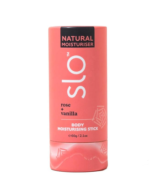 Slo | Natural Moisturising Stick - All Natural Ingredients, Vegan & Cruelty Free, Hydrating, Plastic Free, Paper Packaging | Rose + Vanilla, (2.11oz/60g)