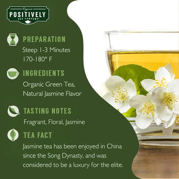 Organic Positively Tea Company, Jasmine Green Tea Bags, 20 Count