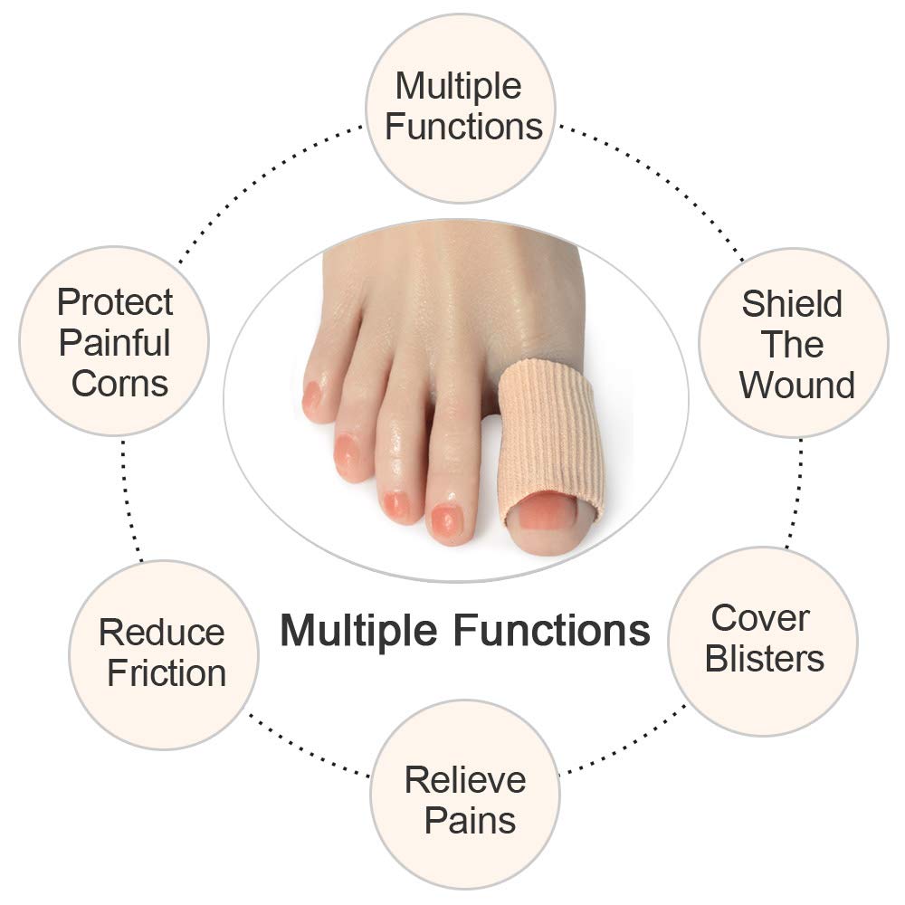 Cuttable Toe Tubes Sleeves 5 Pack Large Size, Made of Elastic Fabric Lined with Silicone Gel. Toes Sleeve Protectors Relief Toe Pressure Pain, Corn and Calluses Remover
