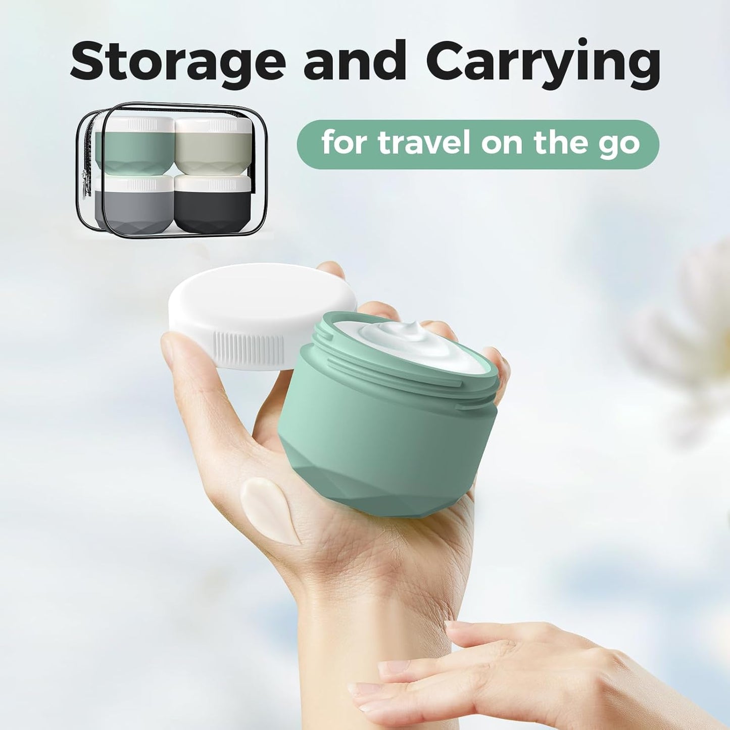 Travel Containers for Toiletries, 4-Pack TSA Approved Silicone Jars (1oz) - BPA Free Leakproof Cosmetic Containers for Creams, Lotion, Skincare & Makeup with Bonus Waterproof Bag-Mix Grey