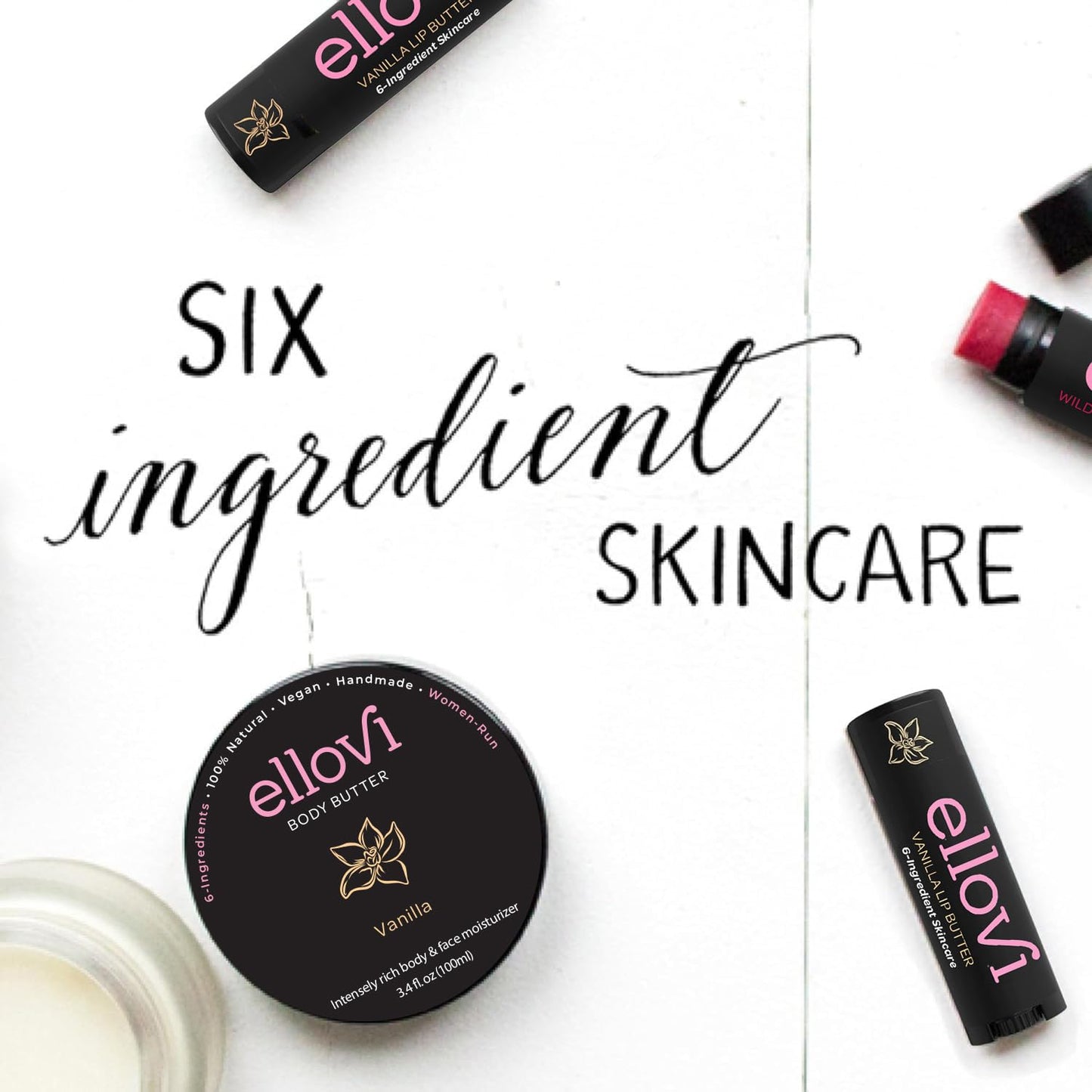 Ellovi Natural Lip Butter Lip Balm - Vanilla - Pure Enough to Eat - Made With Just 6 Vegan Ingredients - 100% Natural & Organic Moisturizing Lip Care for All Day Hydration (3-Pack)