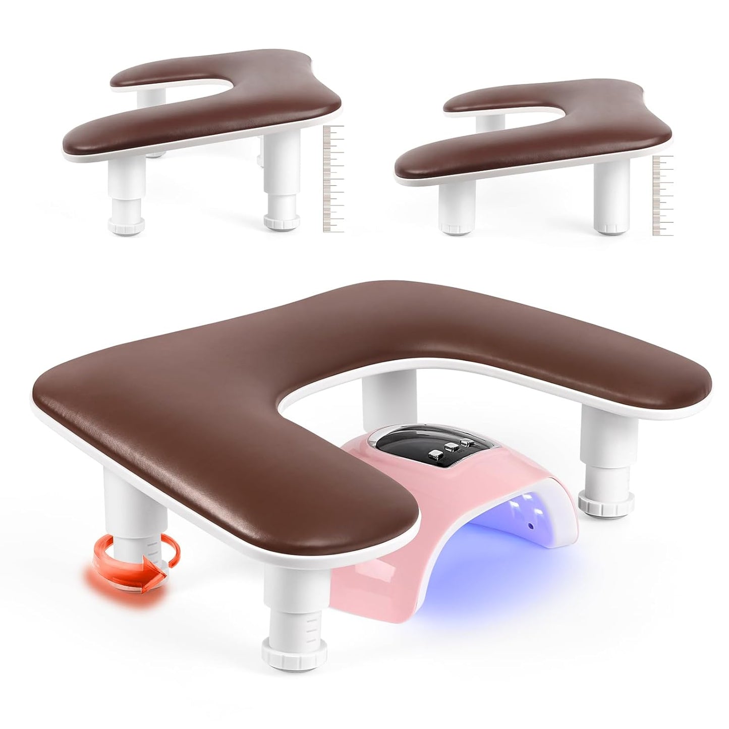 Manicure Arm Rest for Nails Tech: U-shaped Adjustable Nail Armrest - Brown PU Leather Hand Stand Rest for Manicurists