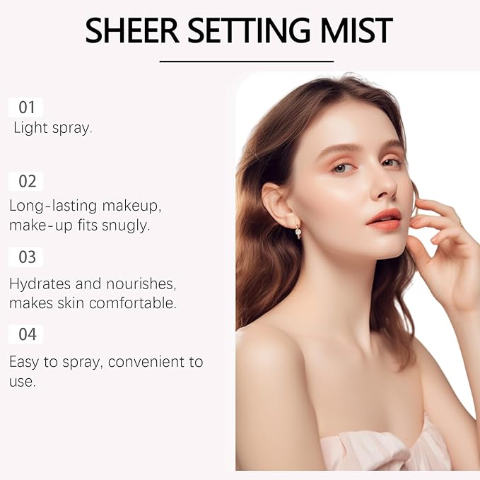Sheer Setting Mist Sunscreen SPF 50 for Face & Body | Water-Resistant Shimmering Oil Spray | Hydrating Non-Greasy Glow Finish | Oil Control & Long Lasting（75ml）